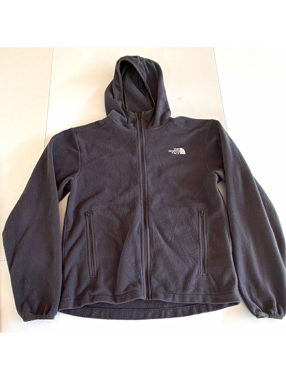 The North Face Men's Gray Solid Hooded Full Zip Logo Jacket Size S